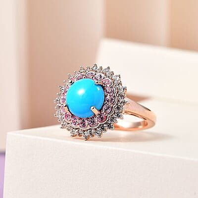 Sleeping Beauty Turquoise and Multi Gemstone Cocktail Ring in Vermeil Rose Gold Over Sterling Silver (Size 10.0) 3.65 ctw