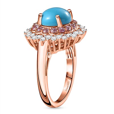 Sleeping Beauty Turquoise and Multi Gemstone Cocktail Ring in Vermeil Rose Gold Over Sterling Silver (Size 10.0) 3.65 ctw