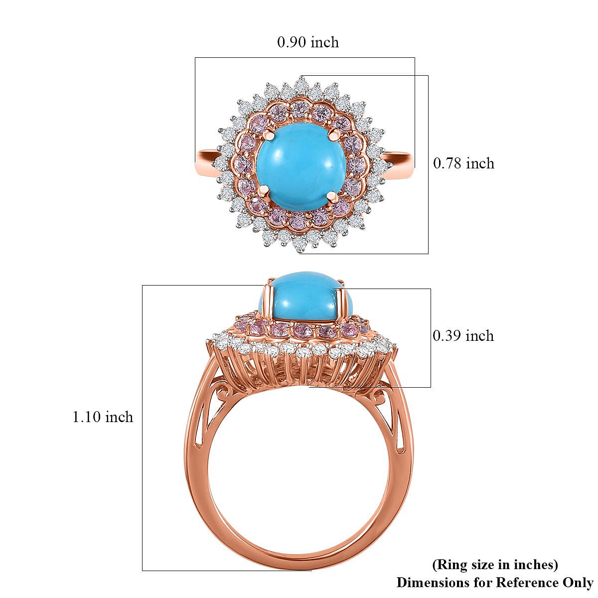 Sleeping Beauty Turquoise and Multi Gemstone Cocktail Ring in Vermeil Rose Gold Over Sterling Silver (Size 10.0) 3.65 ctw
