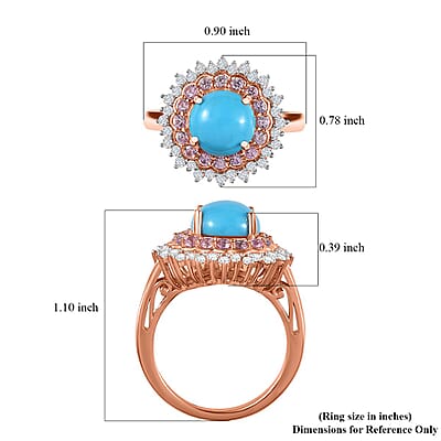 Sleeping Beauty Turquoise and Multi Gemstone Cocktail Ring in Vermeil Rose Gold Over Sterling Silver (Size 10.0) 3.65 ctw
