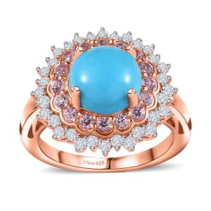 Sleeping Beauty Turquoise and Multi Gemstone Cocktail Ring in Vermeil Rose Gold Over Sterling Silver (Size 7.0) 3.65 ctw