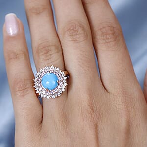 Sleeping Beauty Turquoise and Multi Gemstone Cocktail Ring in Vermeil Rose Gold Over Sterling Silver (Size 7.0) 3.65 ctw