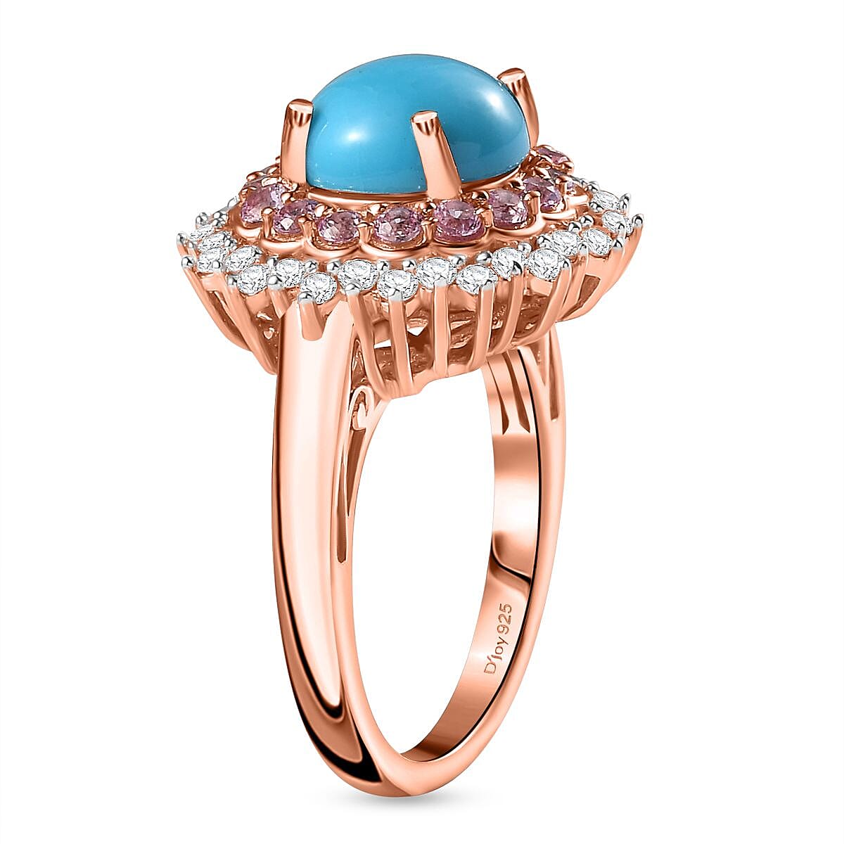 Sleeping Beauty Turquoise and Multi Gemstone Cocktail Ring in Vermeil Rose Gold Over Sterling Silver (Size 7.0) 3.65 ctw image number 3