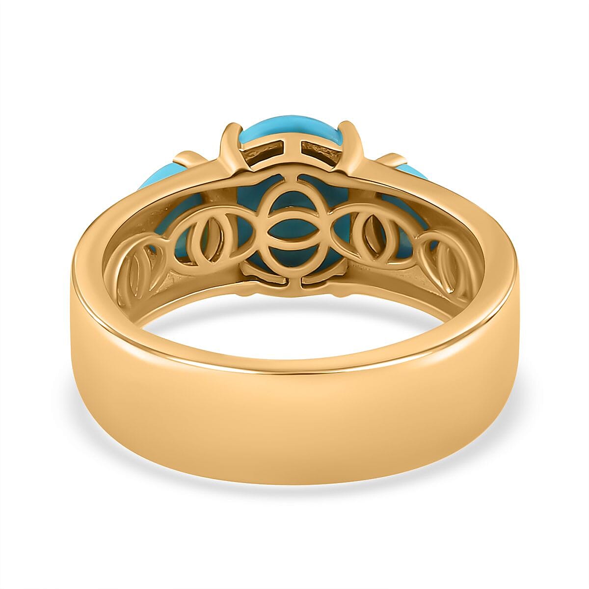 Sleeping Beauty Turquoise 3 Stone Ring in Vermeil Yellow Gold Over Sterling Silver (Size 10.0) 3.15 ctw