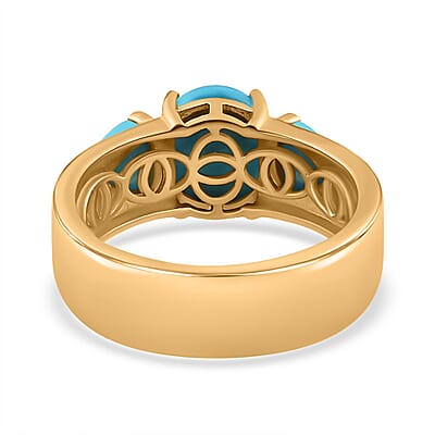 Sleeping Beauty Turquoise 3 Stone Ring in Vermeil Yellow Gold Over Sterling Silver (Size 10.0) 3.15 ctw