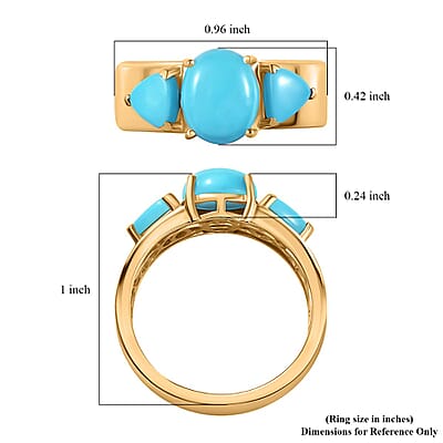 Sleeping Beauty Turquoise 3 Stone Ring in Vermeil Yellow Gold Over Sterling Silver (Size 10.0) 3.15 ctw