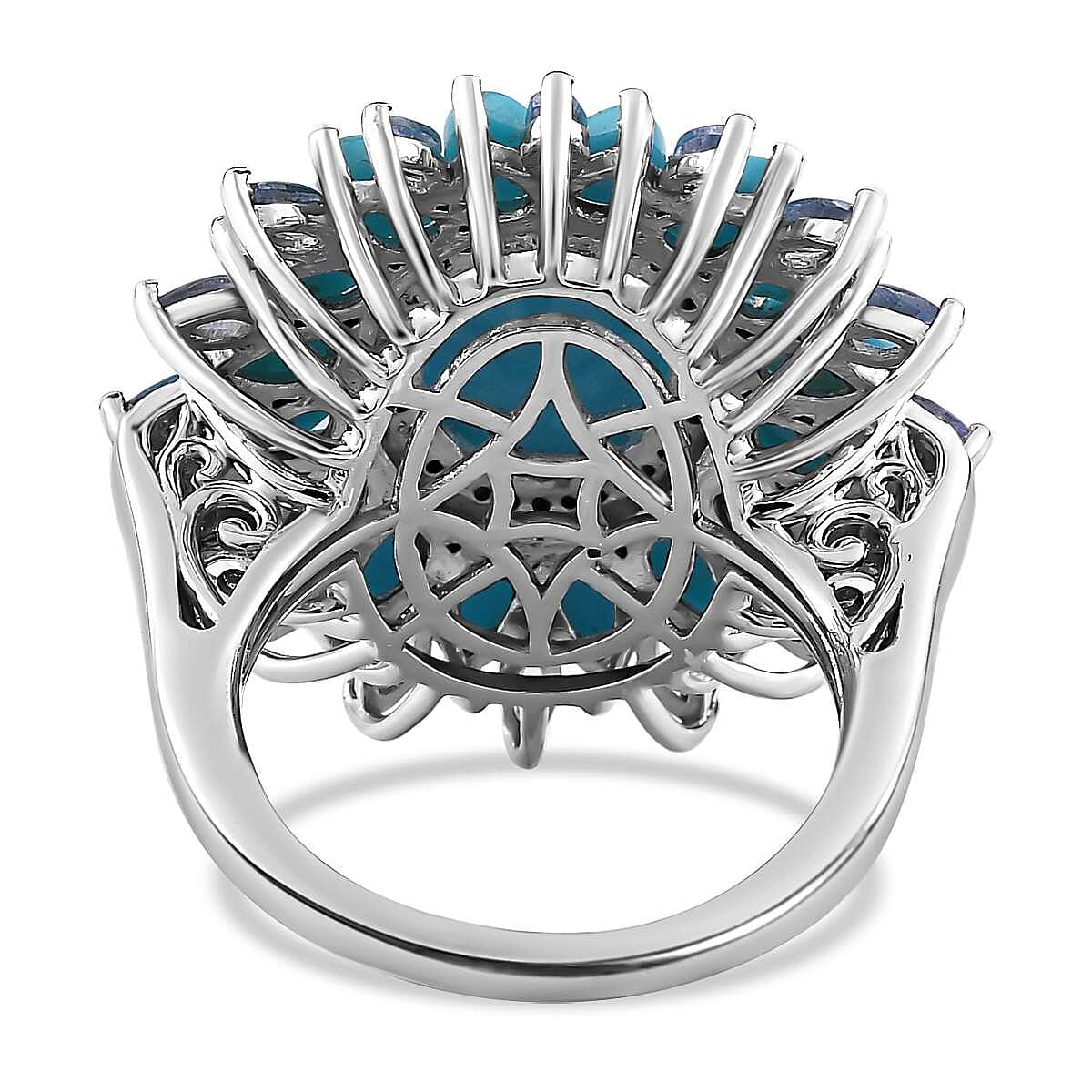 AAA Sleeping Beauty Turquoise and Multi Gemstone Floral Ring in Platinum Over Sterling Silver (Size 10.0) 8.60 ctw