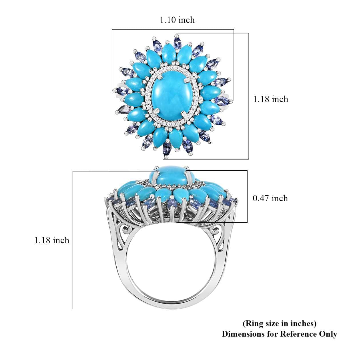 AAA Sleeping Beauty Turquoise and Multi Gemstone Floral Ring in Platinum Over Sterling Silver (Size 6.0) 8.60 ctw image number 5