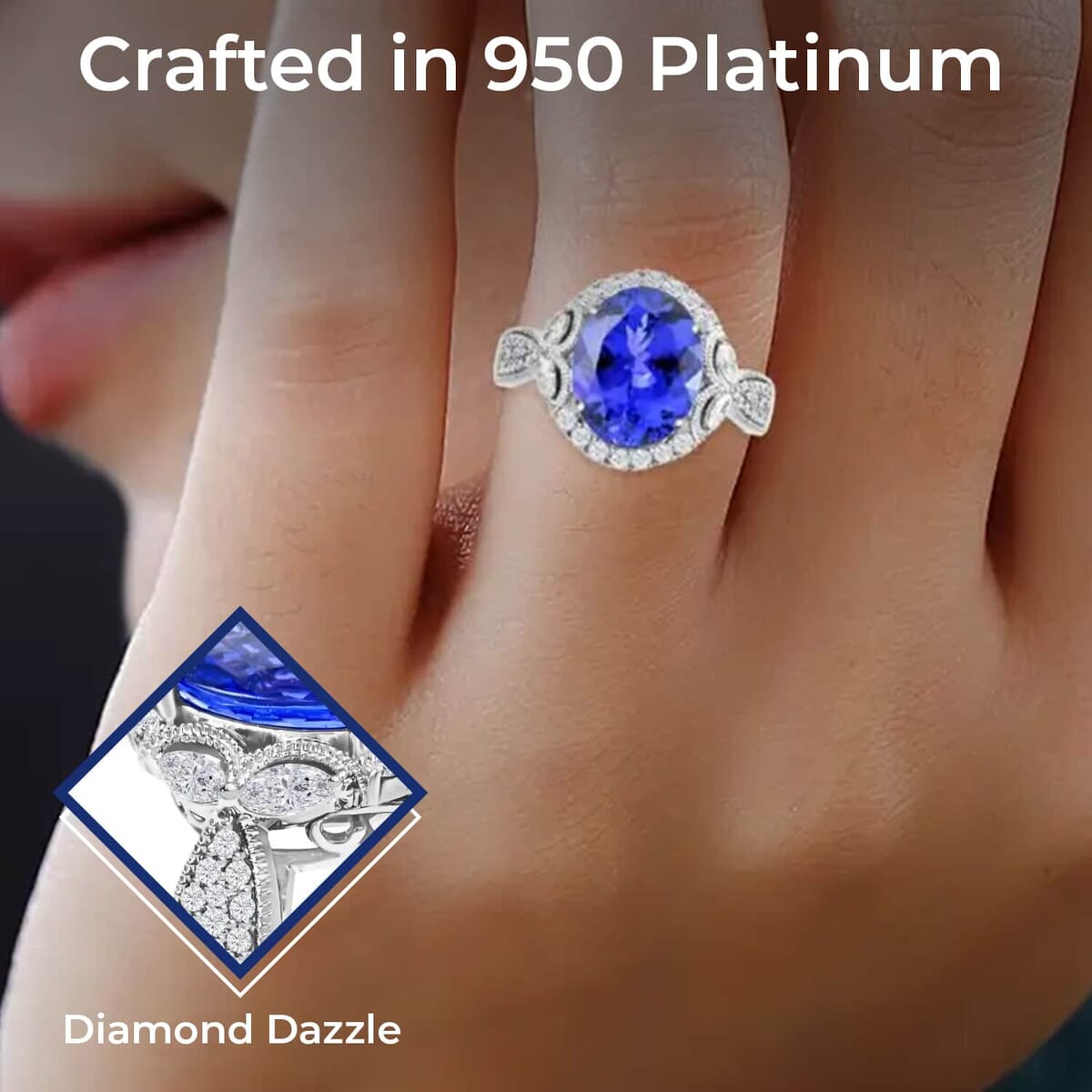 Rhapsody Certified & Appraised AAAA Tanzanite and E-F VS Diamond 5.25 ctw Ring in 950 Platinum, Tanzanite Jewelry, Rings For Her 8.70 Grams (Size 5) image number 2