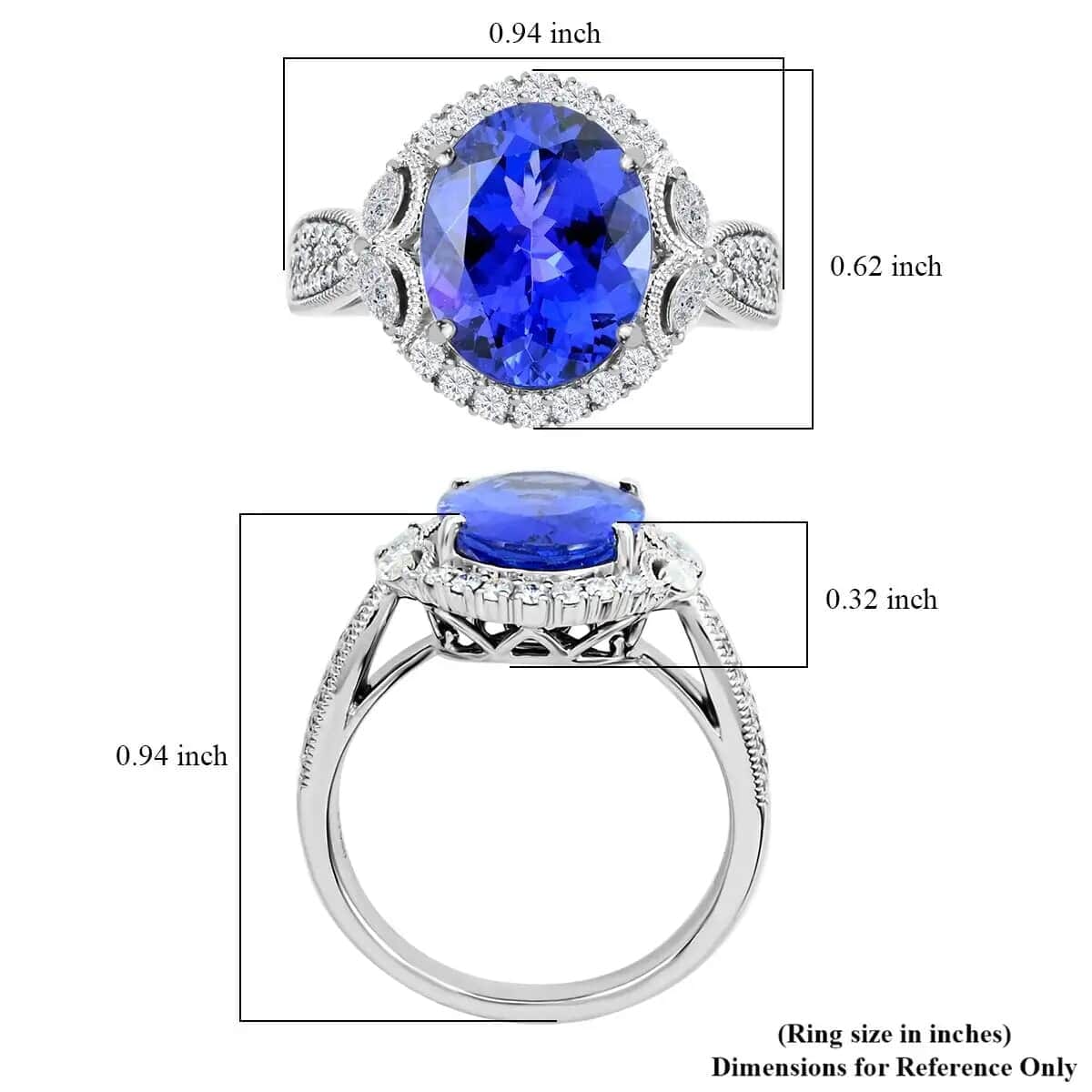 Rhapsody Certified & Appraised AAAA Tanzanite and E-F VS Diamond 5.25 ctw Ring in 950 Platinum, Tanzanite Jewelry, Rings For Her 8.70 Grams (Size 5) image number 5