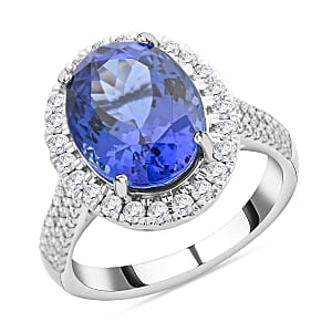 Certified & Appraised Rhapsody 950 Platinum AAAA Tanzanite and E-F VS Diamond Ring (Size 8.5) 8.25 Grams 6.15 ctw