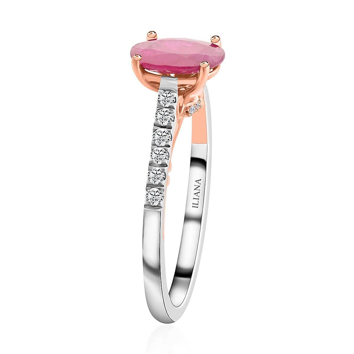 Certified & Appraised Iliana 18K Rose and White Gold AAA Montepuez Ruby and SI Diamond Ring (Size 11.0) 4.15 Grams 2.35 ctw image number 3
