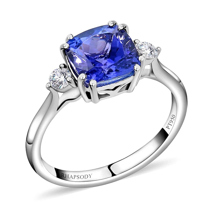 Certified & Appraised Rhapsody 950 Platinum AAAA Tanzanite and E-F VS Diamond Ring (Size 7.5) 4.15 Grams 2.80 ctw