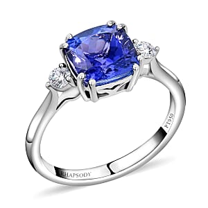 Certified & Appraised Rhapsody 950 Platinum AAAA Tanzanite and E-F VS Diamond Ring (Size 8.5) 4.15 Grams 2.80 ctw