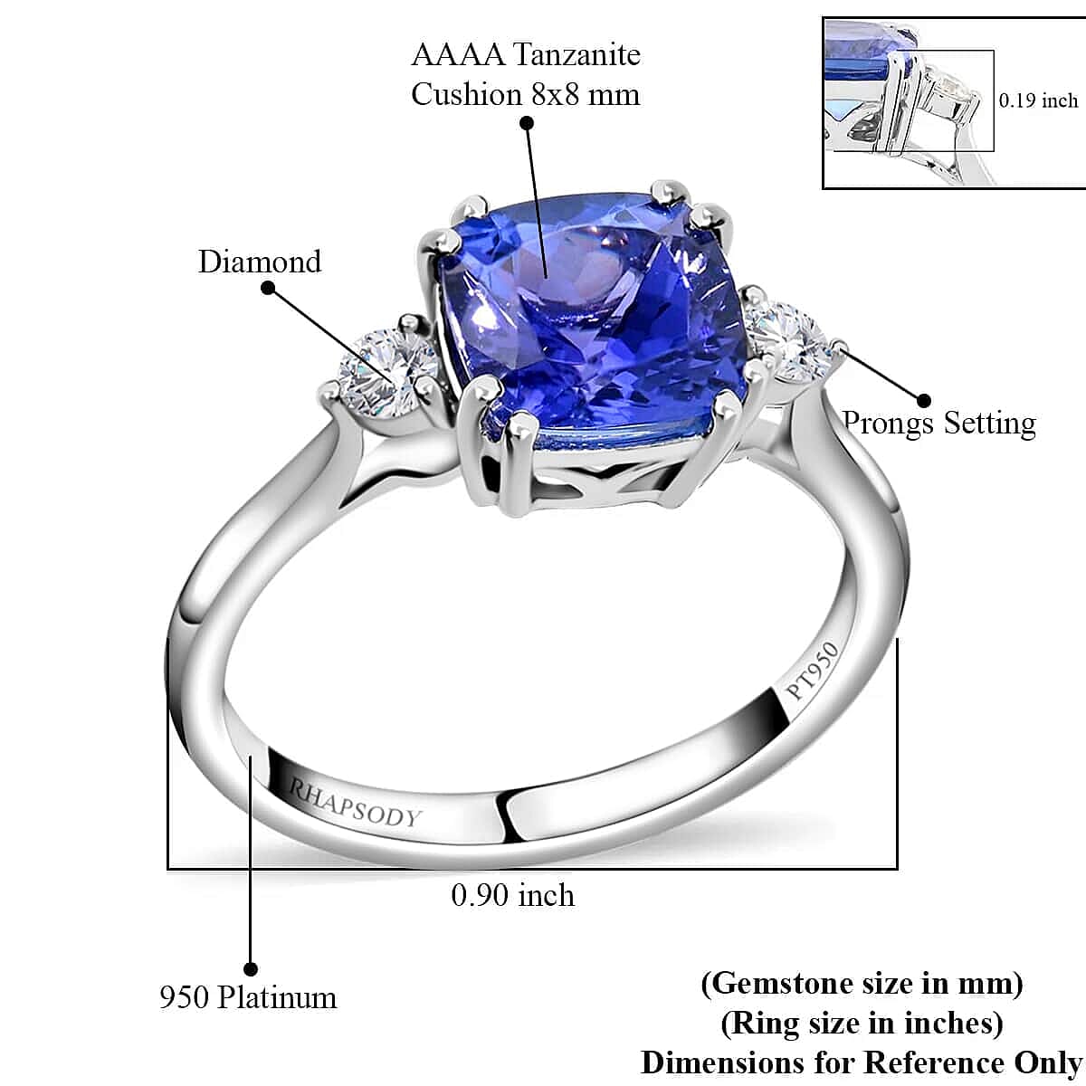 Certified & Appraised Rhapsody 950 Platinum AAAA Tanzanite and E-F VS Diamond Ring (Size 9.5) 4.15 Grams 2.80 ctw image number 5