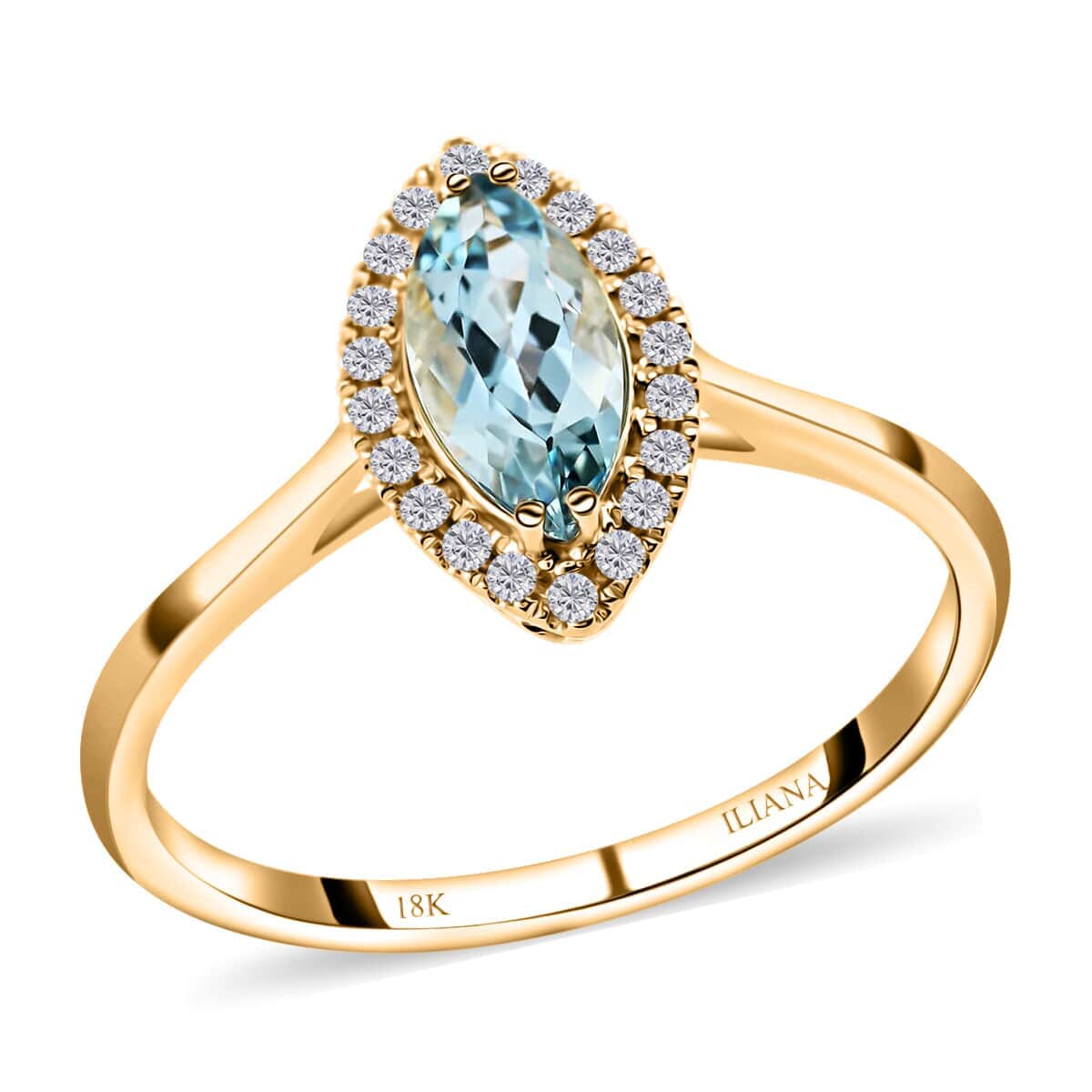 Certified & Appraised Iliana AAA Santa Maria Aquamarine and G-H SI Diamond 1.10 ctw Halo Ring in 18K Yellow Gold (Size 6.5) image number 0