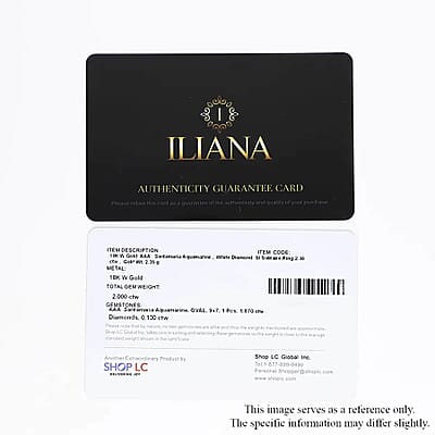 Certified & Appraised Iliana 18K White Gold AAA Santa Maria Aquamarine and G-H SI Diamond Ring (Size 5.5) 2.00 ctw