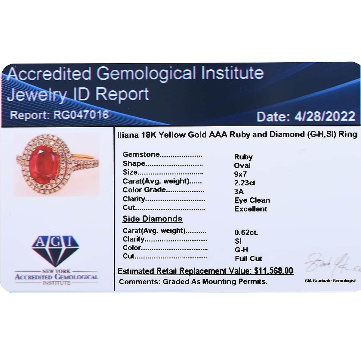 Certified & Appraised Iliana 18K Yellow Gold AAA Ruby and G-H SI Diamond Ring (Size 7.5) 4.60 Grams 2.85 ctw image number 6