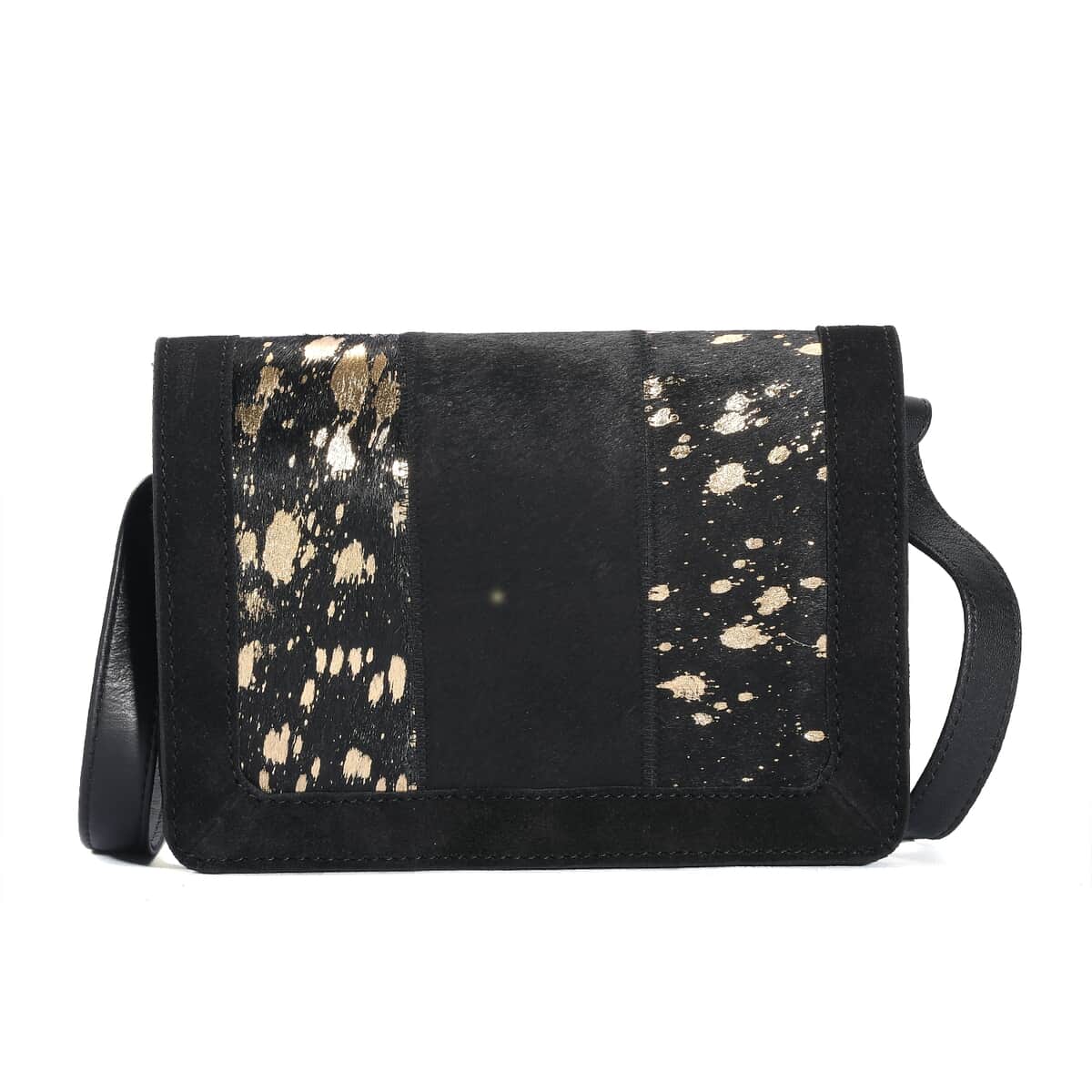 Black and Mustard Genuine Leather Hair On Crossbody Bag (8"x2.5"x5") image number 0