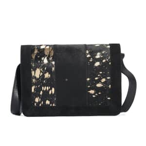 Black and Mustard Genuine Leather Hair On Crossbody Bag