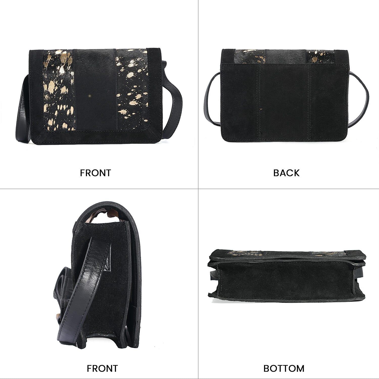 Black and Mustard Genuine Leather Hair On Crossbody Bag