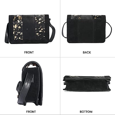 Black and Mustard Genuine Leather Hair On Crossbody Bag