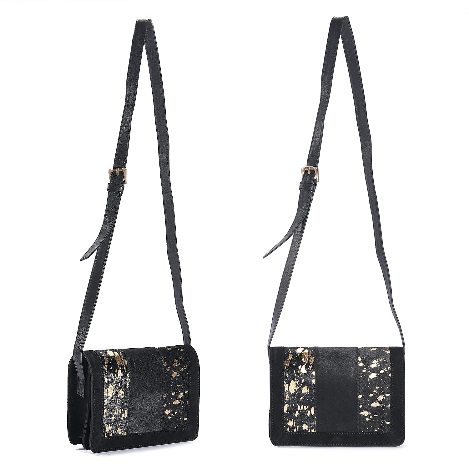 Black and Mustard Genuine Leather Hair On Crossbody Bag