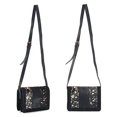 Black and Mustard Genuine Leather Hair On Crossbody Bag