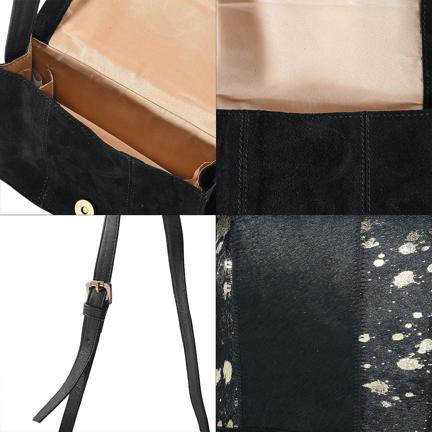 Black and Mustard Genuine Leather Hair On Crossbody Bag