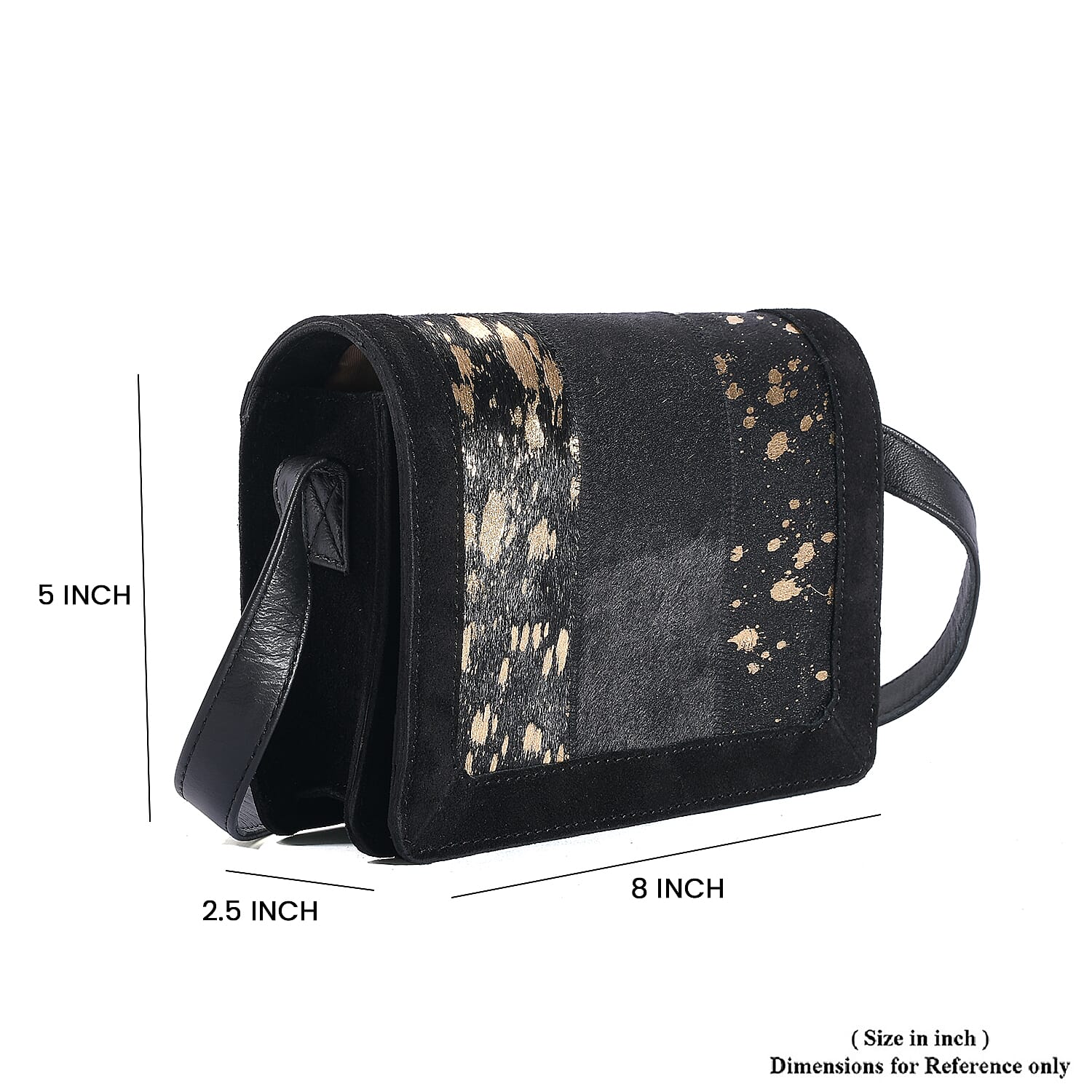Black and Mustard Genuine Leather Hair On Crossbody Bag