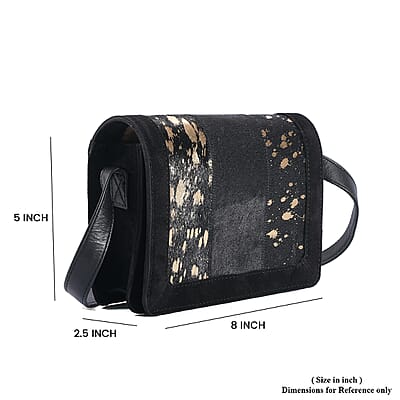 Black and Mustard Genuine Leather Hair On Crossbody Bag