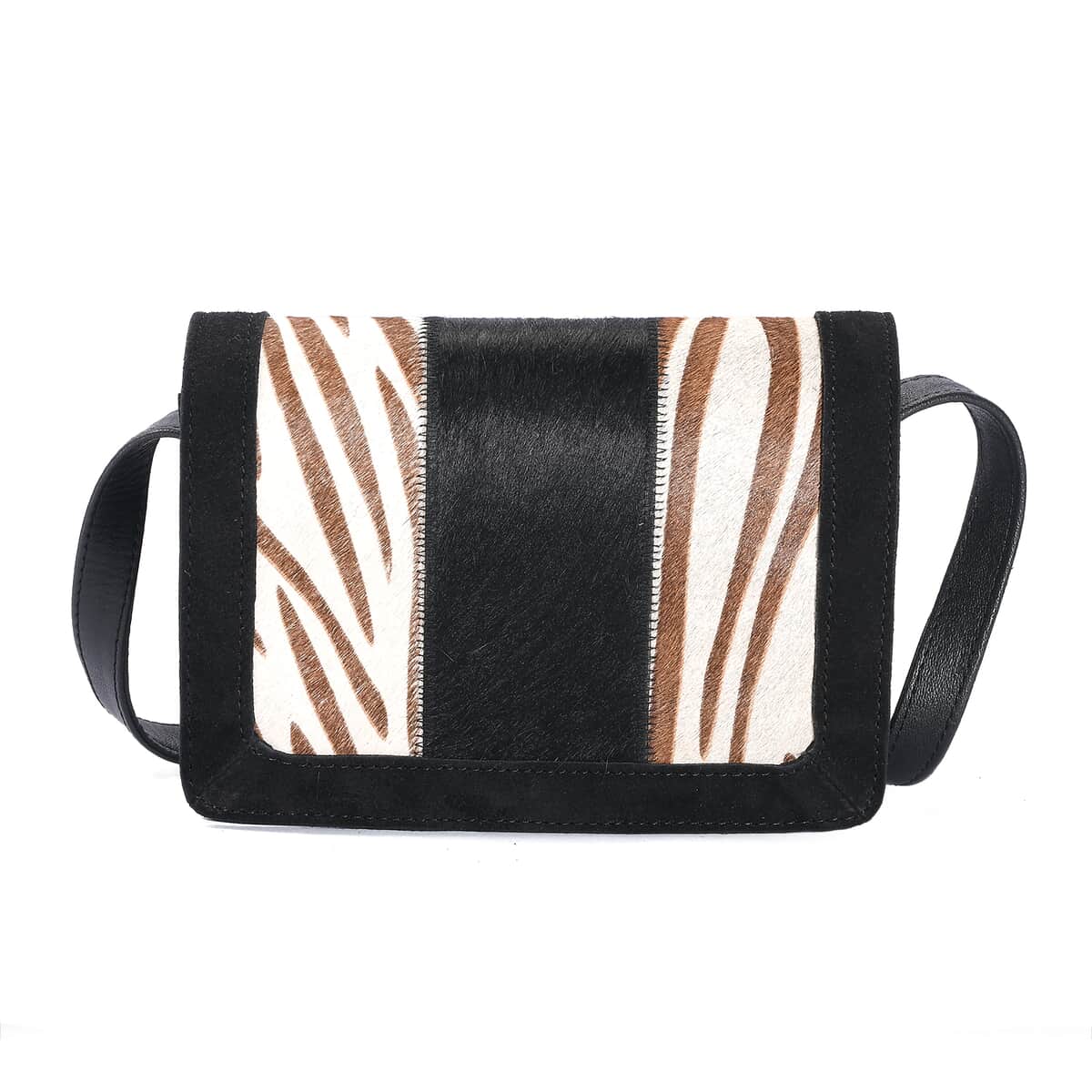 Beige and Black Genuine Leather Hair On Crossbody Bag image number 0