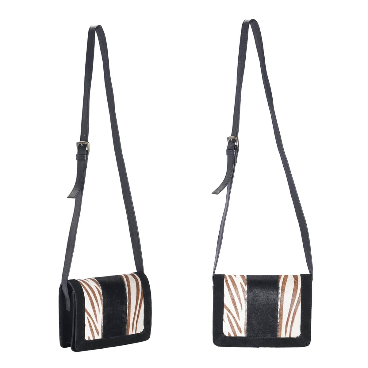 Beige and Black Genuine Leather Hair On Crossbody Bag image number 4