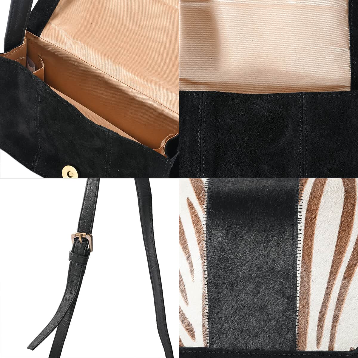 Beige and Black Genuine Leather Hair On Crossbody Bag image number 5