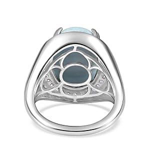 Premium Larimar and White Zircon 12.90 ctw Ring in Rhodium Over Sterling Silver (Size 11.5)