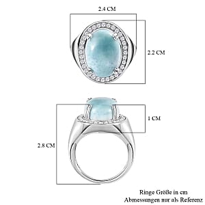 Premium Larimar and White Zircon 12.90 ctw Ring in Rhodium Over Sterling Silver (Size 11.5)