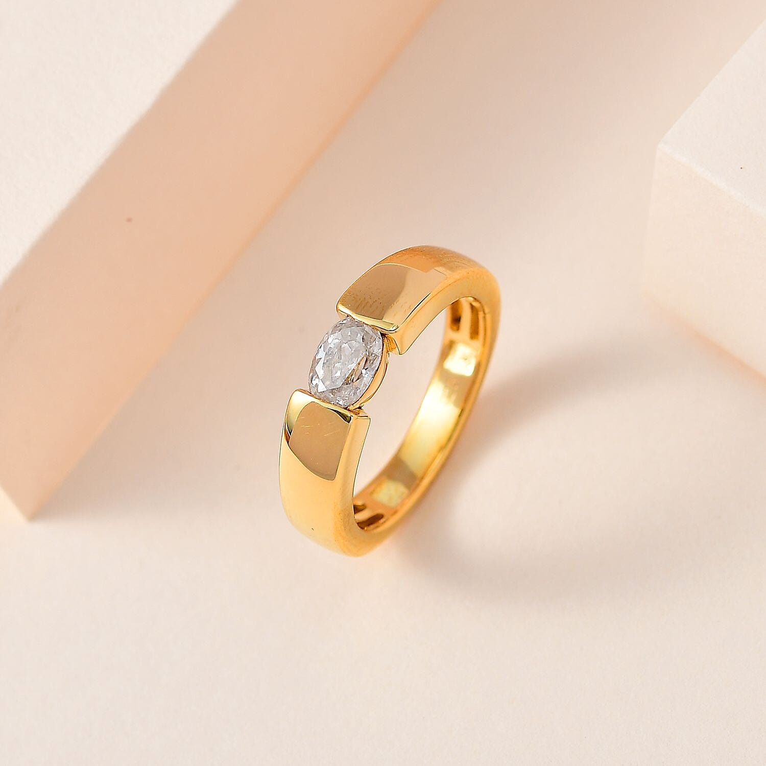 Moissanite 0.45 ctw Ring in Vermeil YG Over Sterling Silver (Size 6.5)