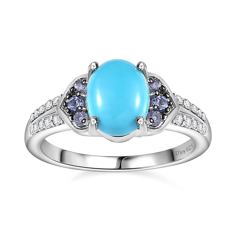Sleeping Beauty Turquoise and Multi Gemstone Ring in Platinum Over Sterling Silver (Size 10.0) 2.00 ctw
