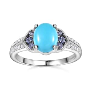 Sleeping Beauty Turquoise and Multi Gemstone Ring in Platinum Over Sterling Silver (Size 10.0) 2.00 ctw