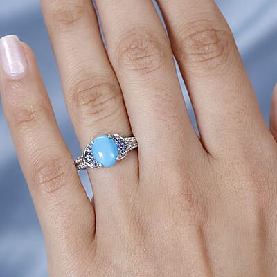 Sleeping Beauty Turquoise and Multi Gemstone Ring in Platinum Over Sterling Silver (Size 10.0) 2.00 ctw