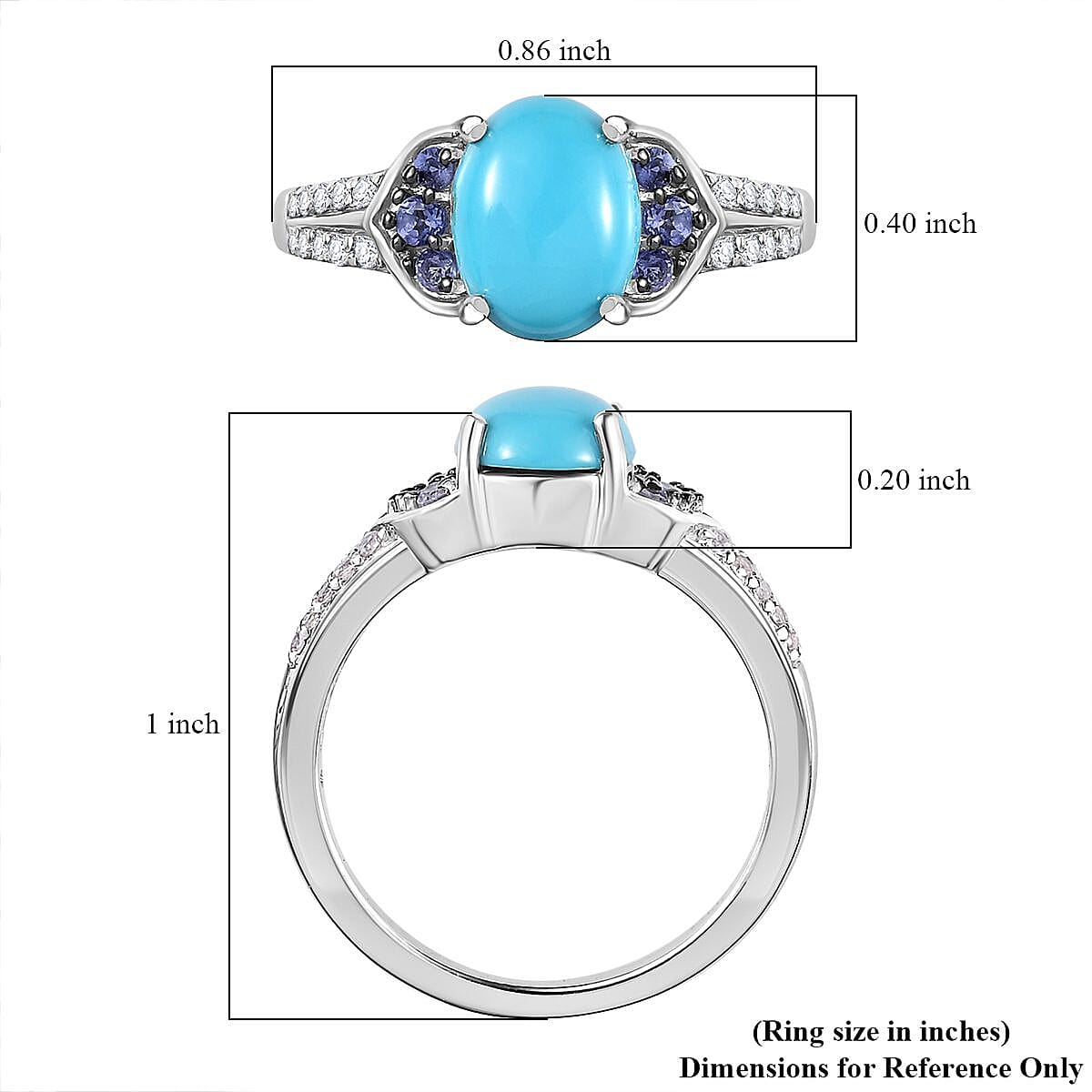 Sleeping Beauty Turquoise and Multi Gemstone Ring in Platinum Over Sterling Silver (Size 10.0) 2.00 ctw