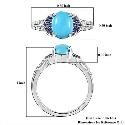 Sleeping Beauty Turquoise and Multi Gemstone Ring in Platinum Over Sterling Silver (Size 10.0) 2.00 ctw