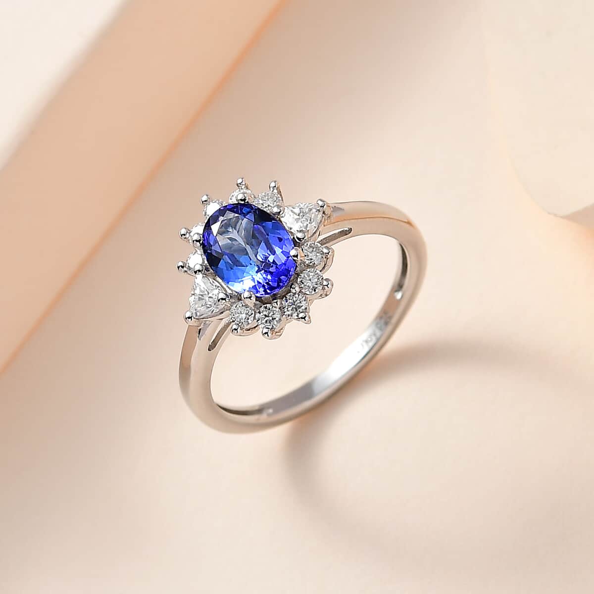 AAA Tanzanite and Moissanite Ring in Platinum Over Sterling Silver (Size 6.0) 1.50 ctw image number 1