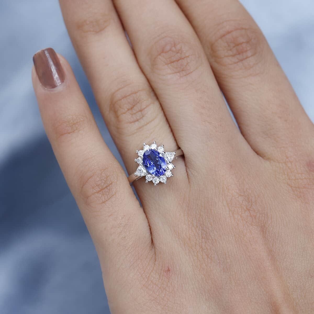 AAA Tanzanite and Moissanite Ring in Platinum Over Sterling Silver (Size 6.0) 1.50 ctw image number 2