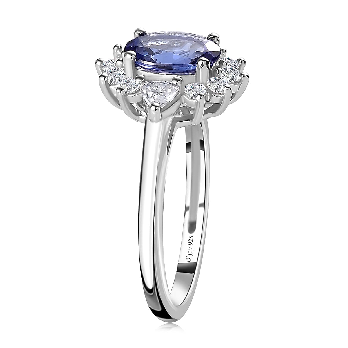 AAA Tanzanite and Moissanite Sunburst Ring in Platinum Over Sterling Silver (Size 6.0) 1.50 ctw