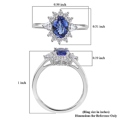 AAA Tanzanite and Moissanite Sunburst Ring in Platinum Over Sterling Silver (Size 6.0) 1.50 ctw