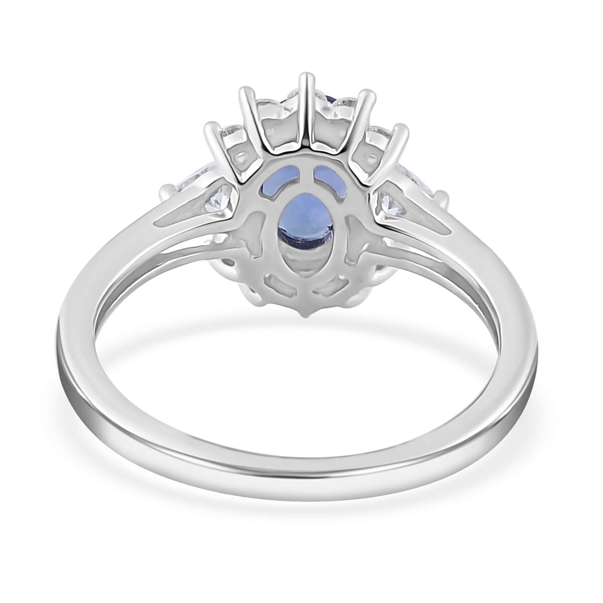 AAA Tanzanite and Moissanite Sunburst Ring in Platinum Over Sterling Silver (Size 8.0) 1.50 ctw image number 4