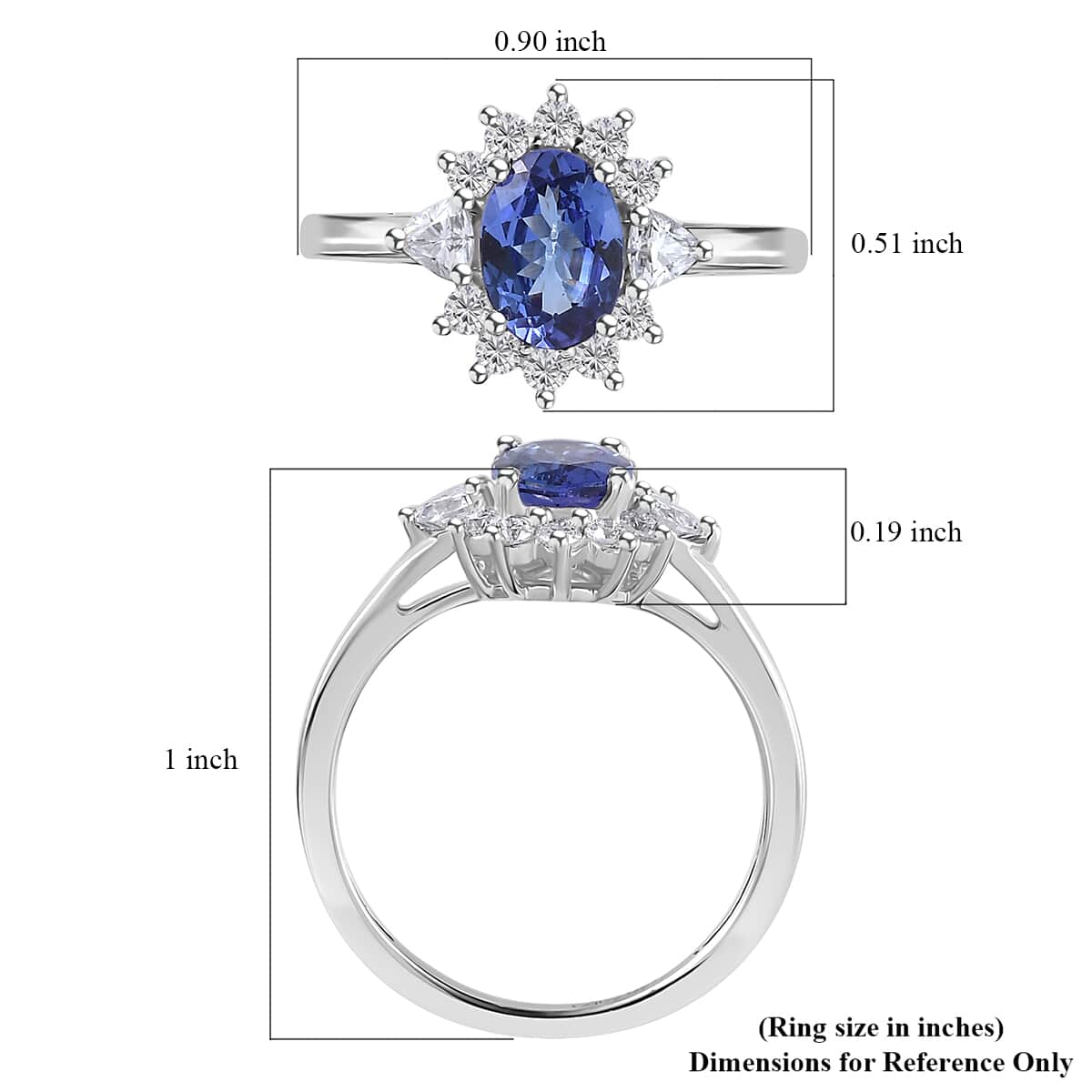 AAA Tanzanite and Moissanite Sunburst Ring in Platinum Over Sterling Silver (Size 8.0) 1.50 ctw image number 5