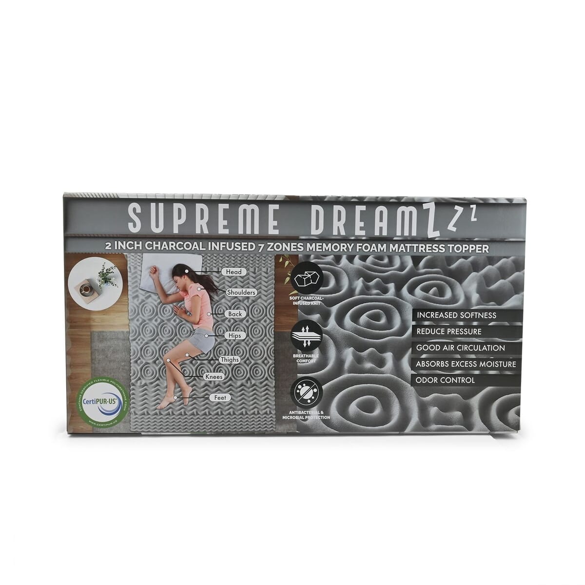 Supreme Dreamz 2 In Aloe Vera 7 Zone Memory Foam Mattress Topper - King image number 5