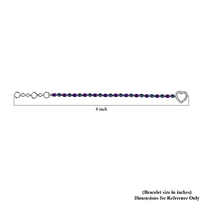 African Amethyst, London Blue Topaz and Moissanite 11.85 ctw Bracelet in Platinum Over Sterling Silver (6.50-8.0In)